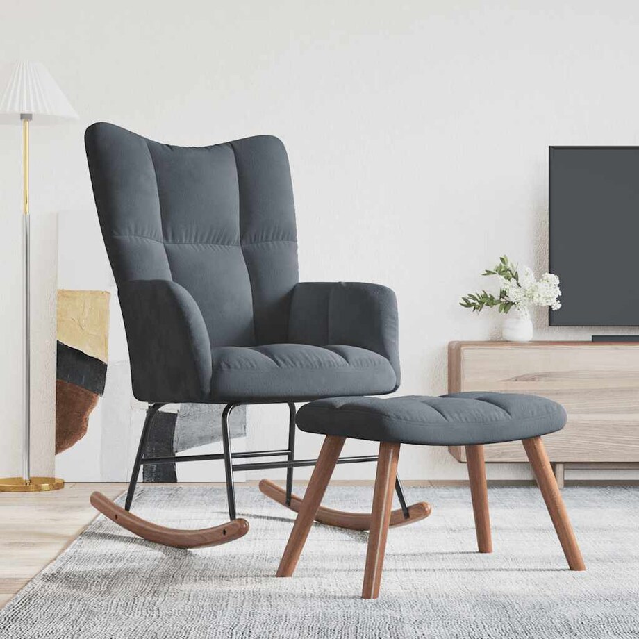 vidaXL Fotel bujany z podnóżkiem, ciemnoszary, obity aksamitem