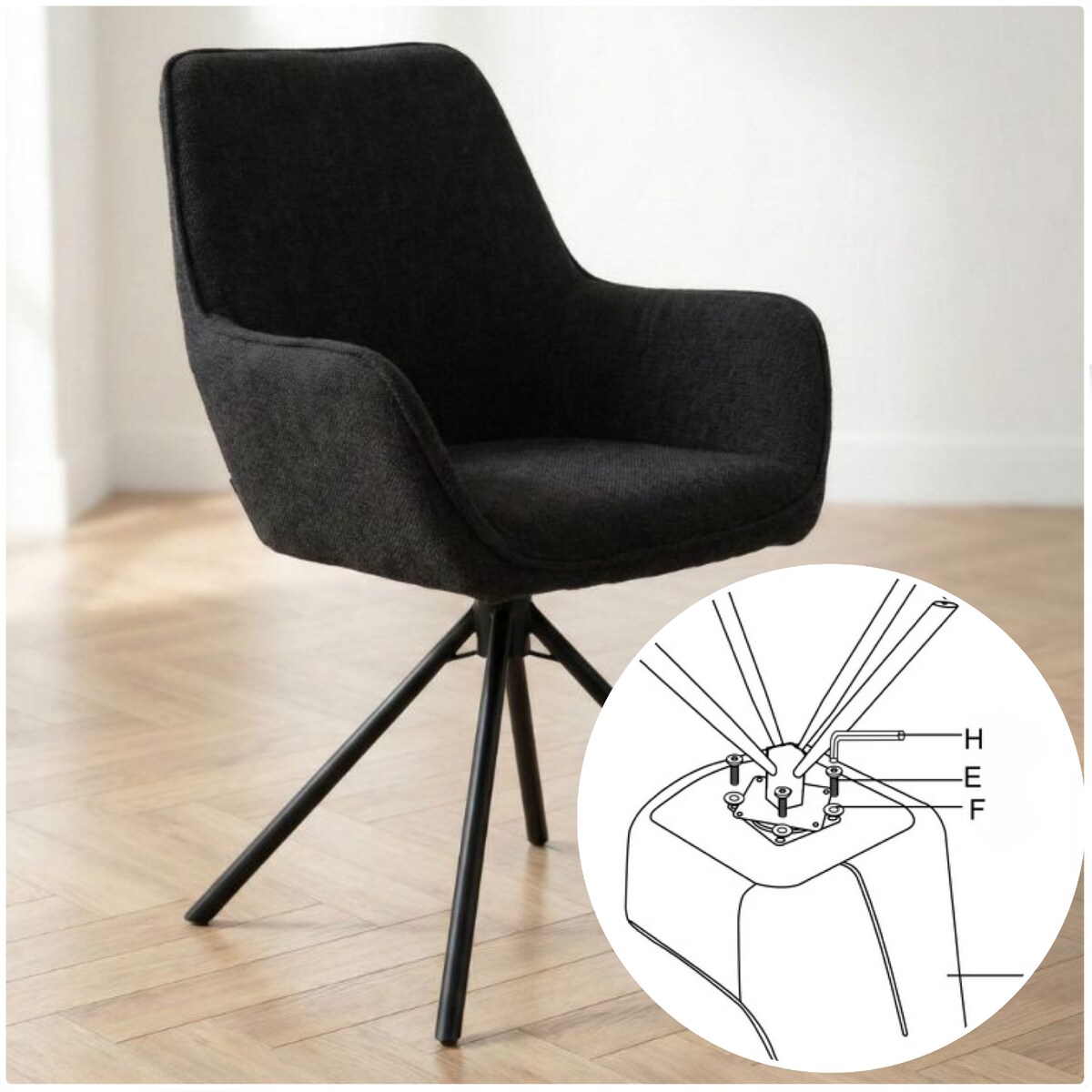 Krzesło tapicerowane nowoczesne wygodne grafitowe pikowane do jadalni salonu