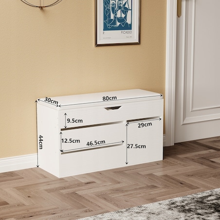 Szafka na buty z siedziskiem drewniana schowek półki otwierana biały 80cm