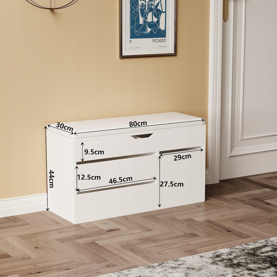 Szafka na buty z siedziskiem drewniana schowek półki otwierana biały 80cm
