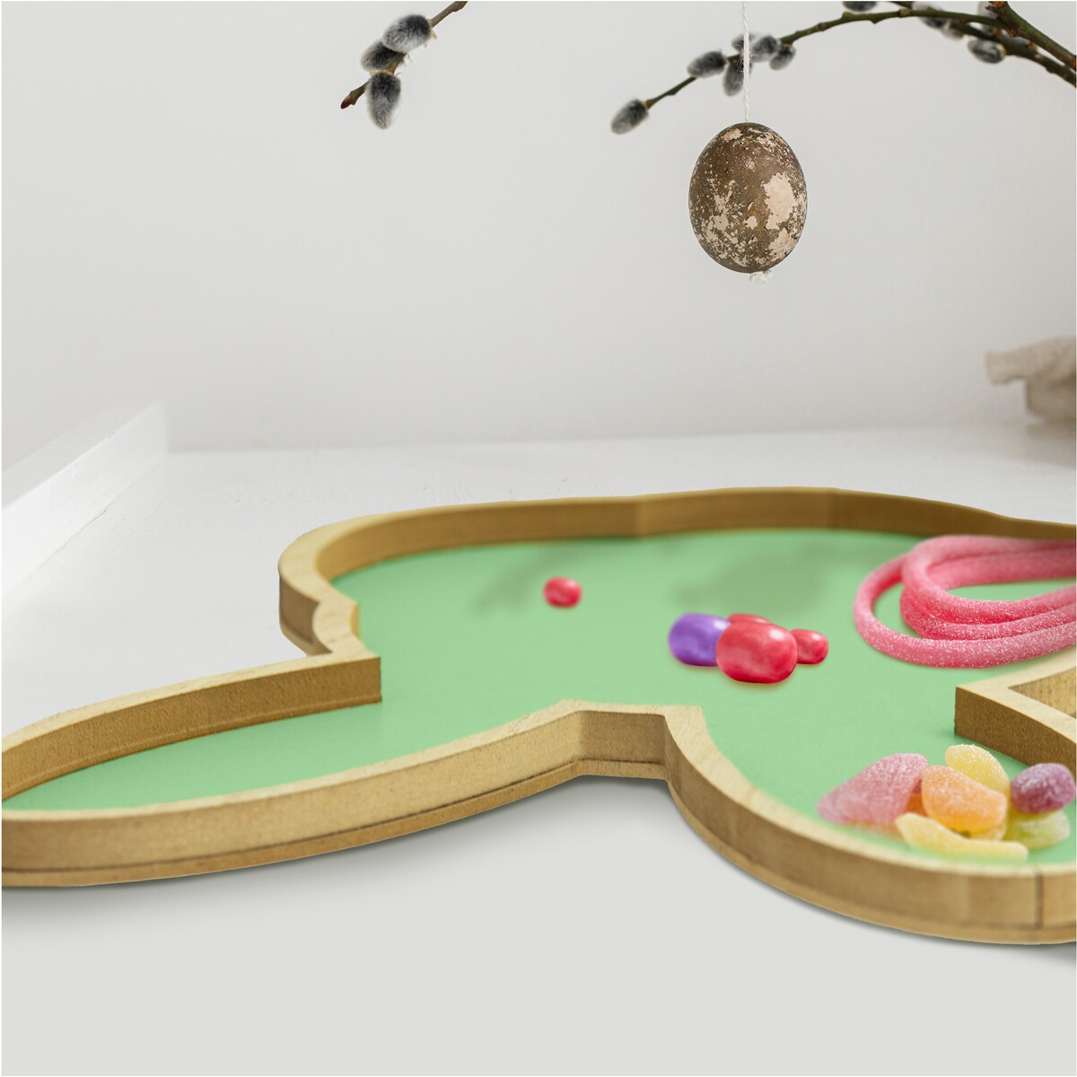 Podstawka Wielkanocna Tacka Zając Królik Dekoracja Zielony 30,5X21,5 Cm