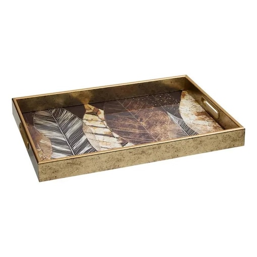 Taca dekoracyjna z motywem liściasto-marmurowym, Elya, 43x30 cm