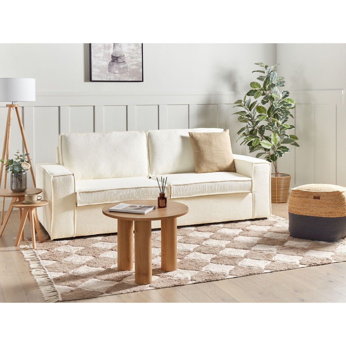 Sofa rozkładana boucle złamana biel VUOKATTI