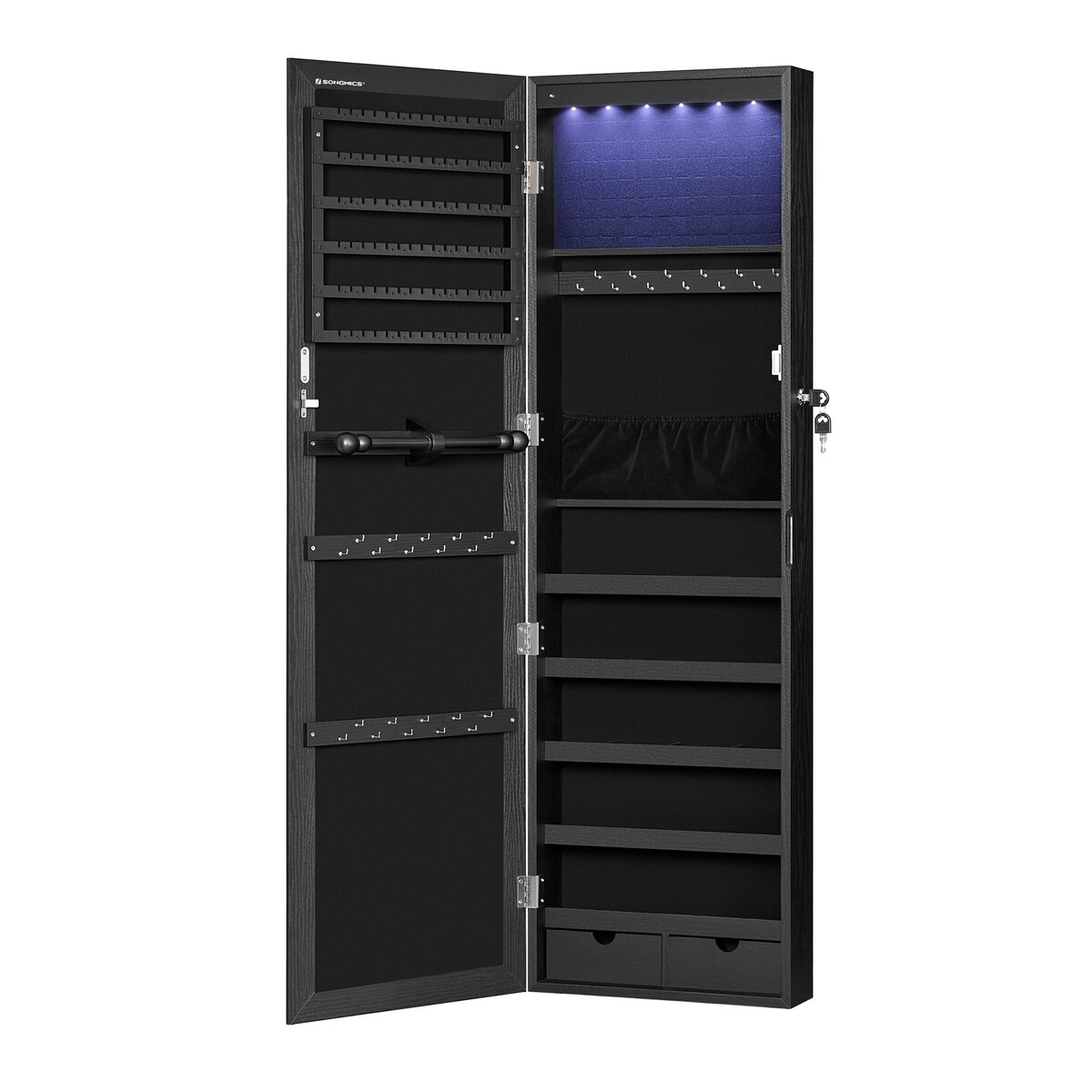 Szafka Z Lustrem Na Biżuterię 37X10X120 Cm Czarny