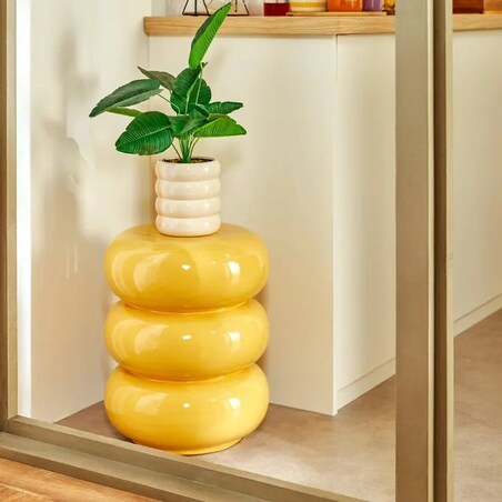 Stolik pomocniczy, boczny, Stoneto glossy, żółty, 43x35x35 cm