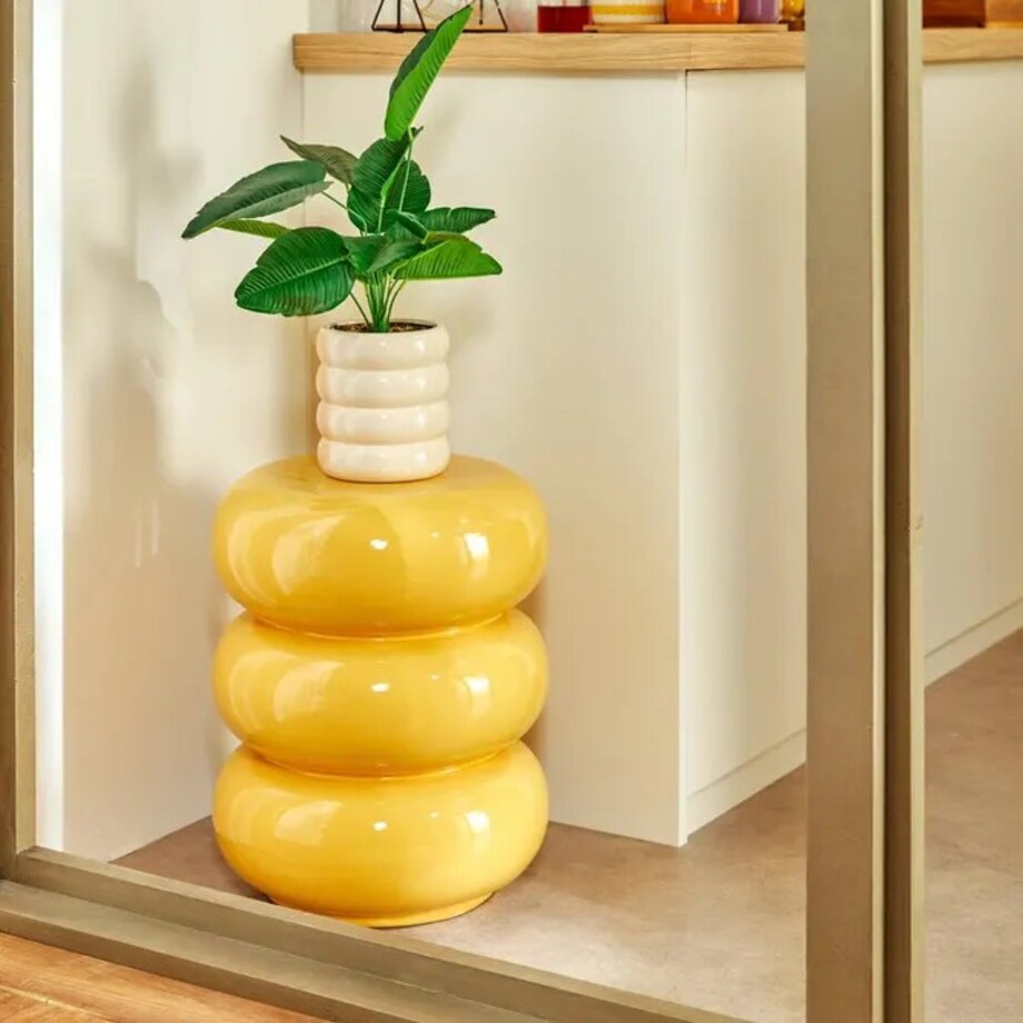 Stolik pomocniczy, boczny, Stoneto glossy, żółty, 43x35x35 cm