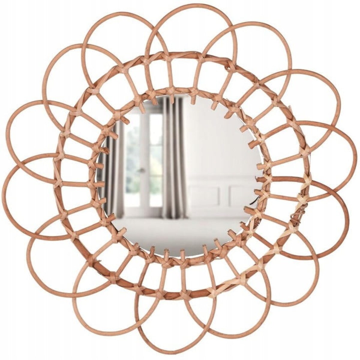 LUSTRO ŚCIENNE Plecione okrągłe DREWNO BOHO 49 cm