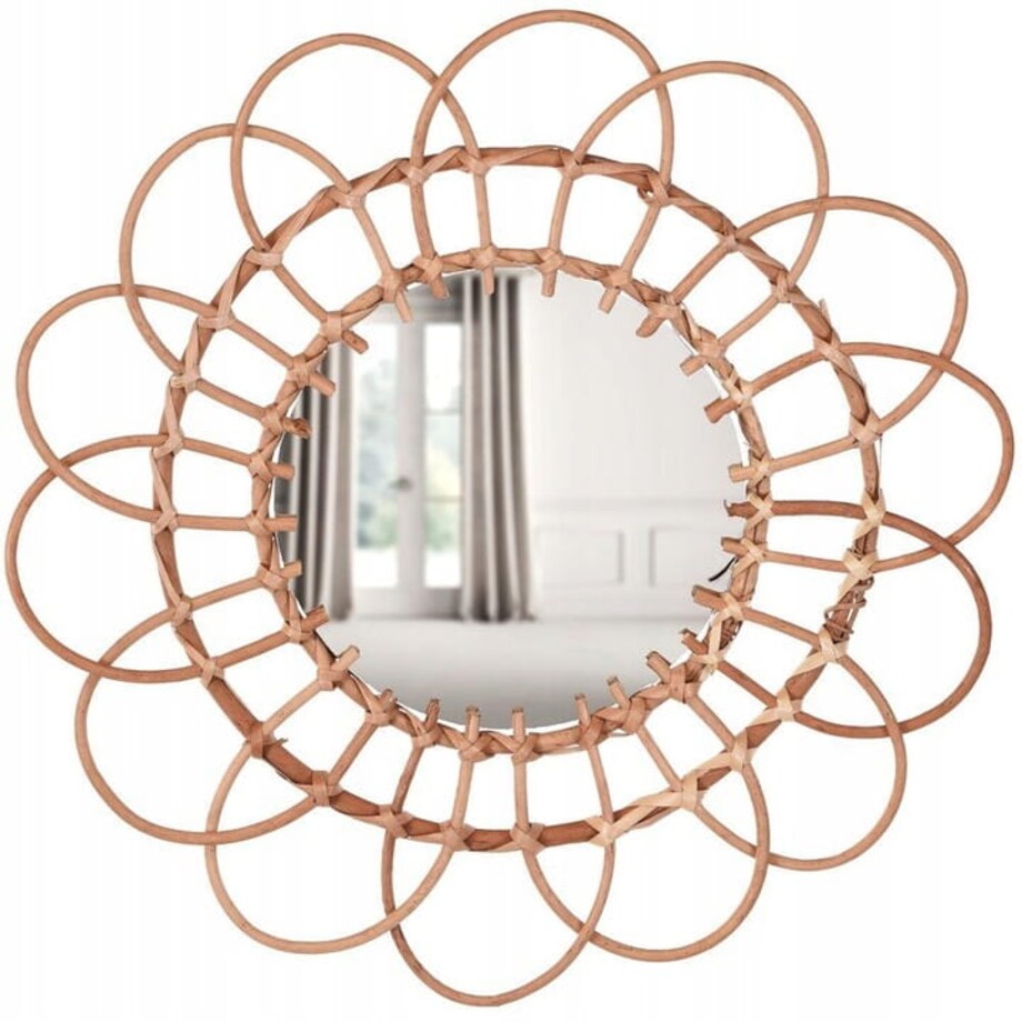 LUSTRO ŚCIENNE Plecione okrągłe DREWNO BOHO 49 cm