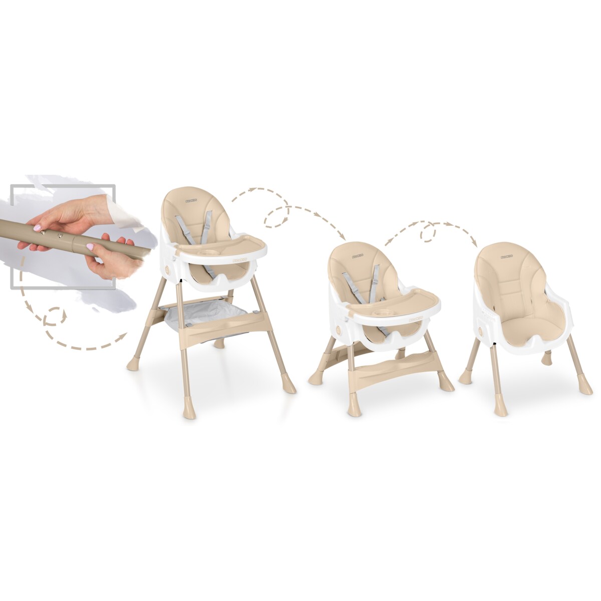 Krzesełko do karmienia dla dzieci Ricokids Mani beżowe 3w1 regulowane fotelik tacka