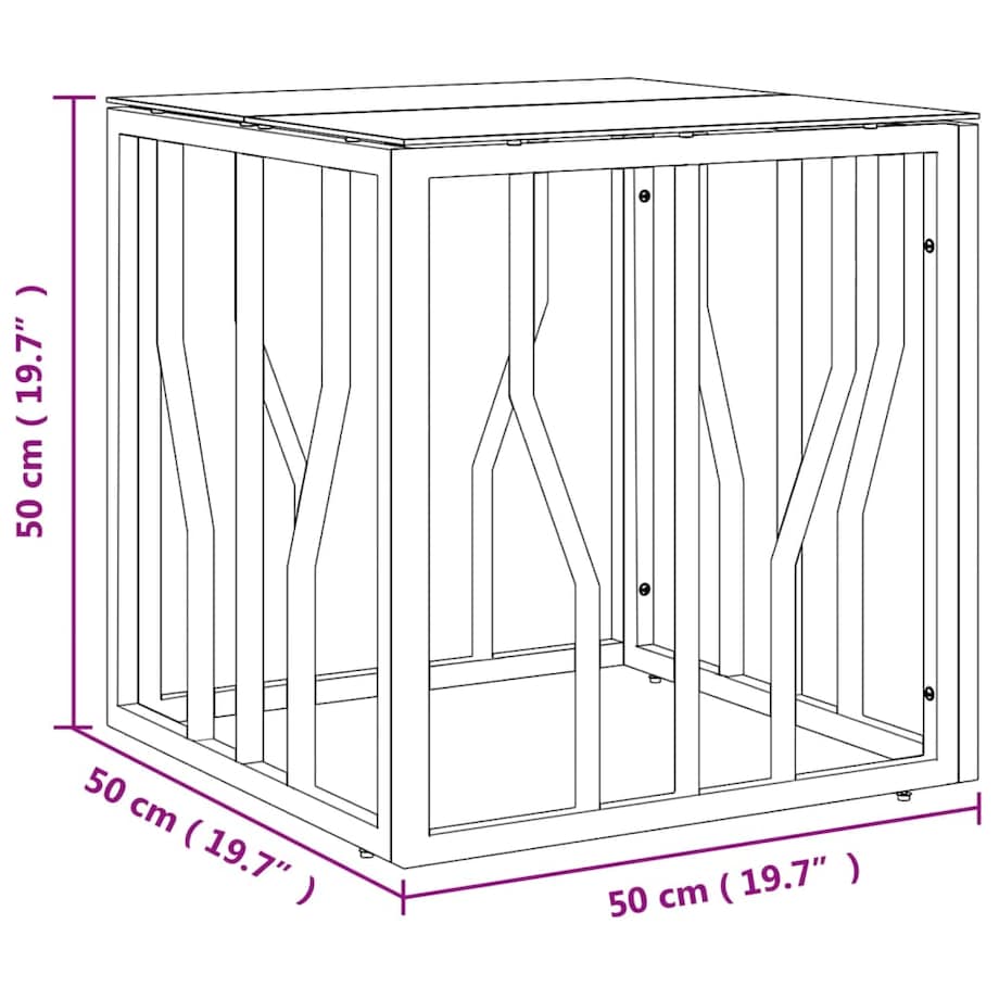 vidaXL Stolik kawowy, srebrny, 50x50x50 cm, stal nierdzewna i szkło
