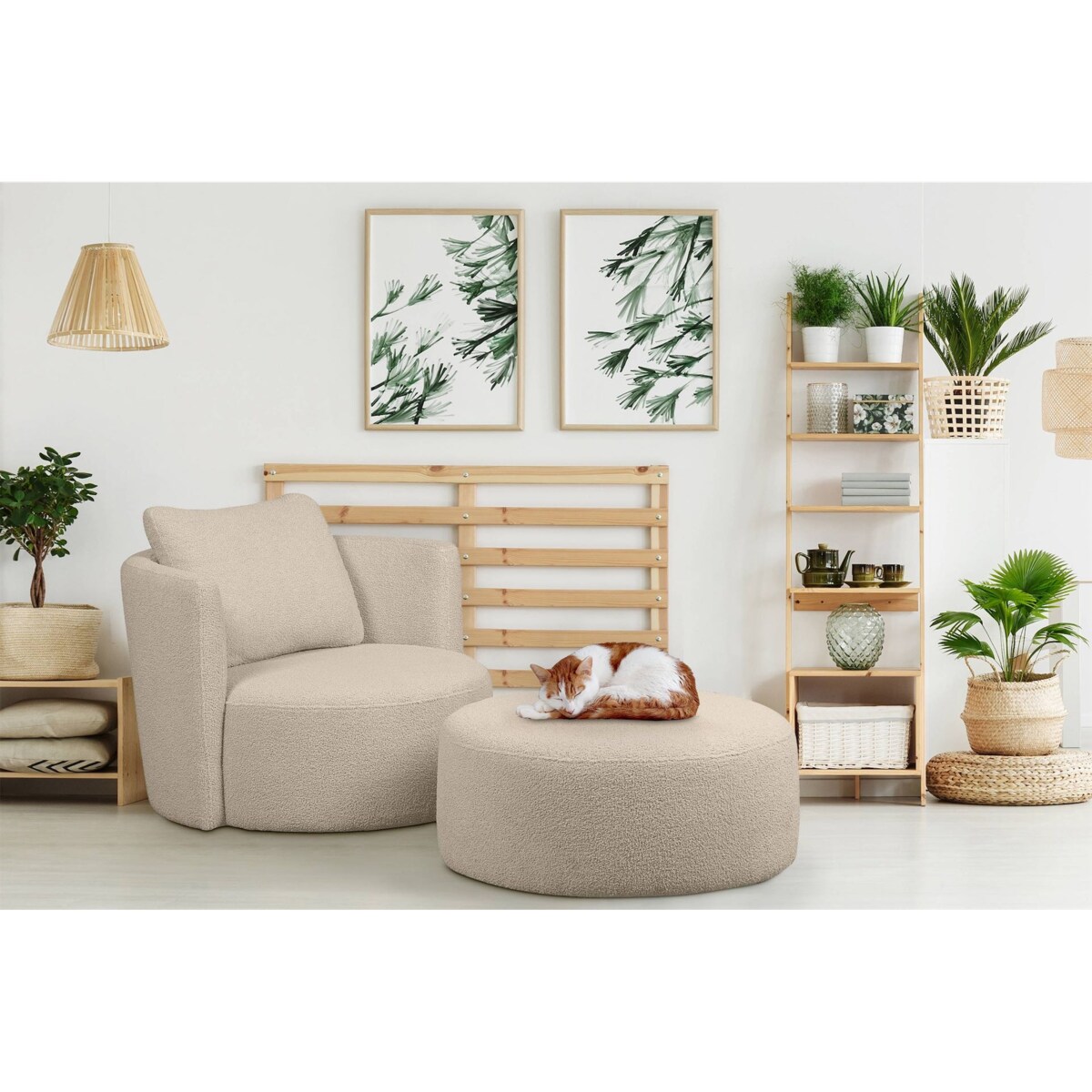 KONSIMO RAGGI Fotel obrotowy baranek jasnobeżowy