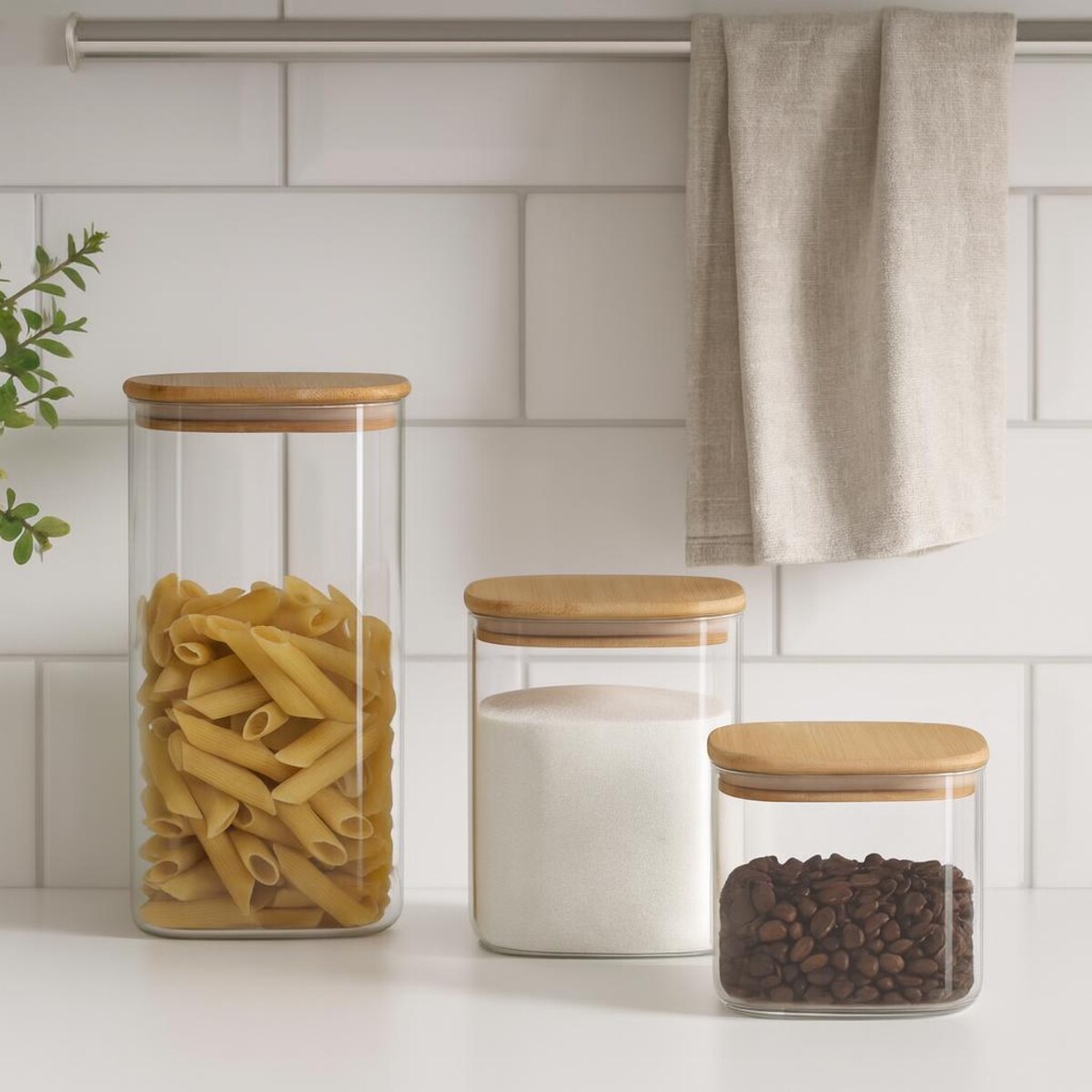 Zestaw szklanych słoików kuchennych z bambusową pokrywką KLAR, 3 szt.