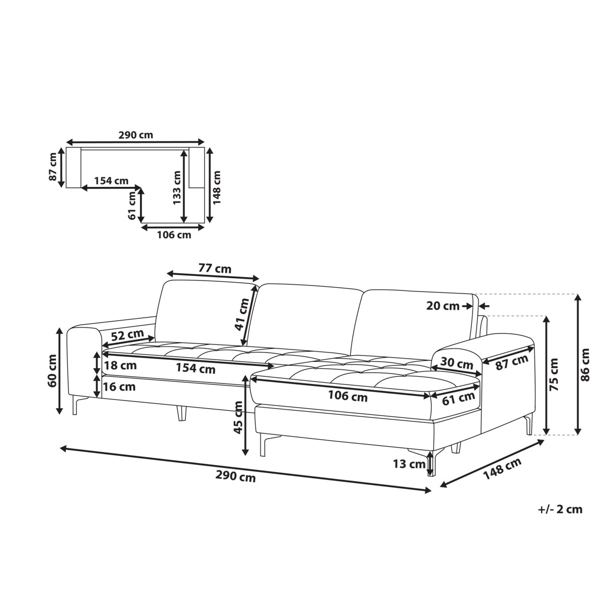 Sofa narożna lewostronna KIRUNA Welur Jasnobeżowy Lewostronny