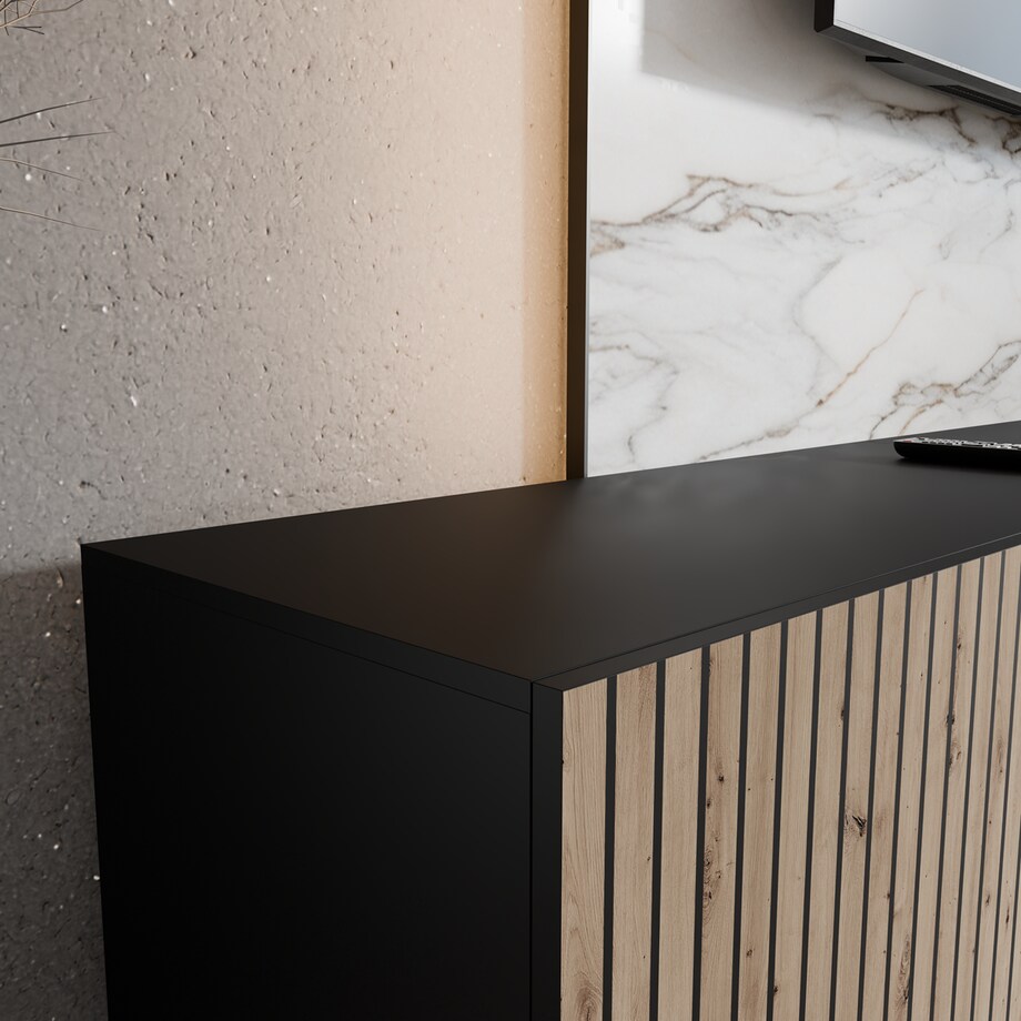 Szafka RTV CORAL 300 z lamelami, zamknięta pod telewizor -artisan+czarny