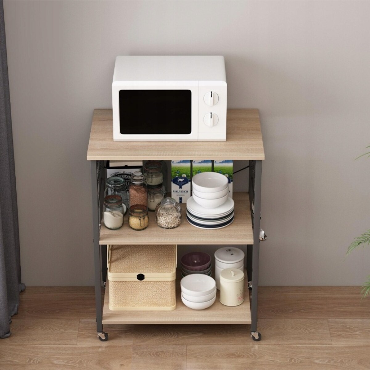 Szafka mobilna na kółkach jasny brąz stolik śniadaniowy wózek kuchenny 60cm