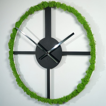 Metalowy czarny zegar ścienny z Mchem 50cm