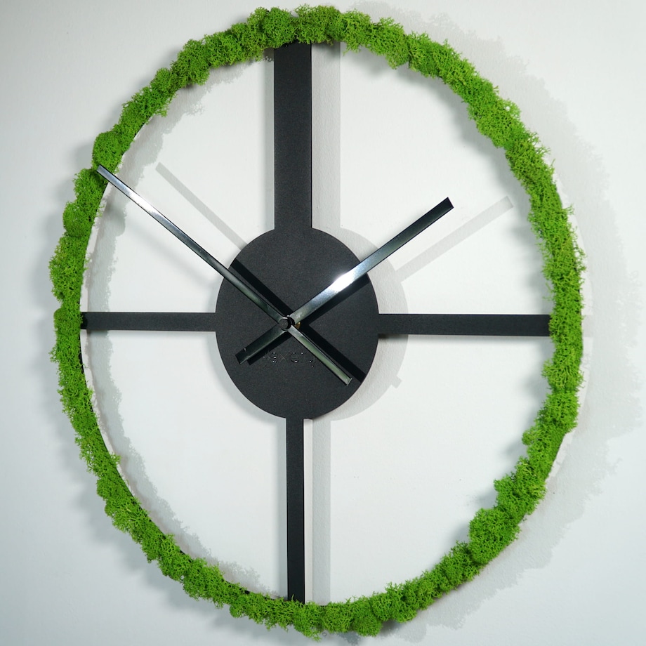 Metalowy czarny zegar ścienny z Mchem 50cm