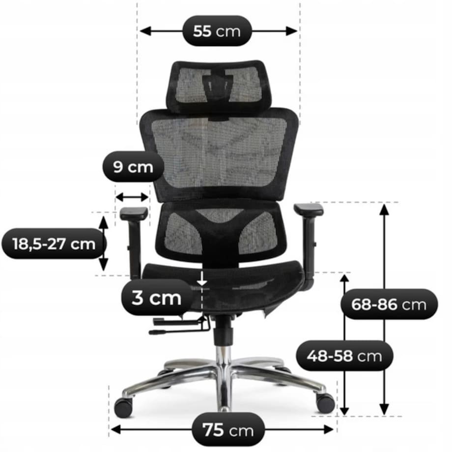 Fotel gamingowy obrotowy ergonomiczny do biurka czarny ROYAL