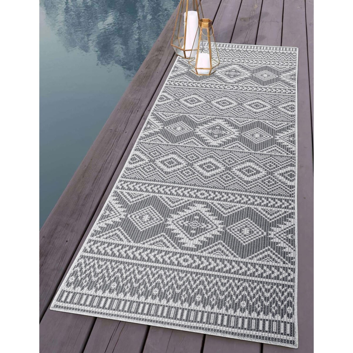 Dywan na zewnątrz i do wnętrz boho Paloa 35220 Antracyt 80x150