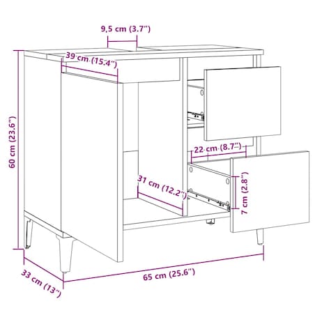 vidaXL Szafka łazienkowa, czarna, 65x33x60 cm, materiał drewnopochodny