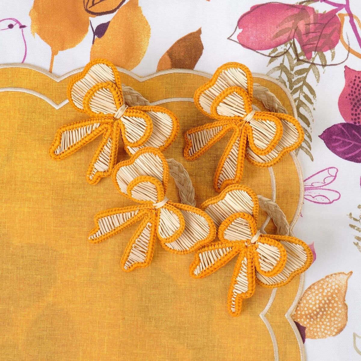 Obrączki na serwetki Yellow Bows - 6 sztuk