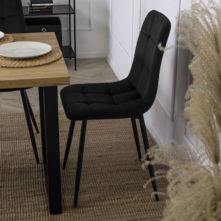 Krzesło Tapicerowane Pikowane Welurowe Kuchenne Do Jadalni Czarne PERU