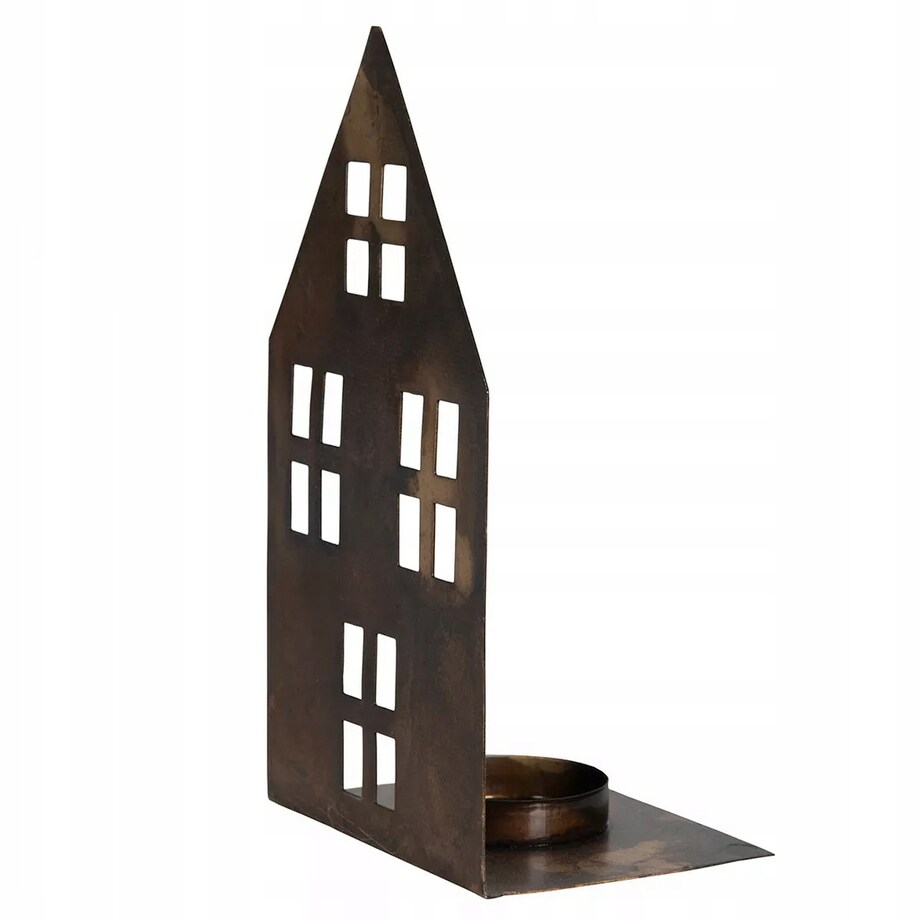 LAMPION LATARNIA ŚWIĄTECZNA DOMEK na święta metalowy loft stare złoto 15cm