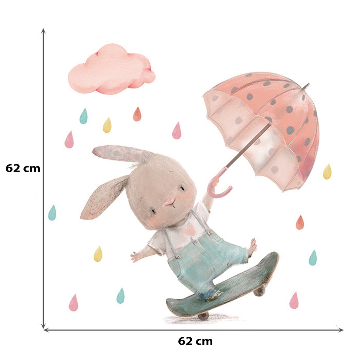 naklejki na ścianę do pokoju dziecka, sipo, króliczek na deskorolce