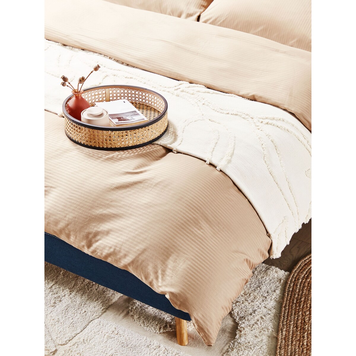 Komplet pościeli bawełnianej satynowej w paski 200 x 220 cm beżowy AVONDALE