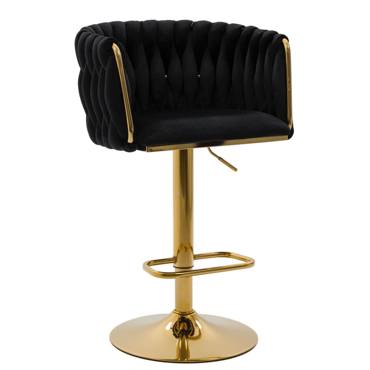 Czarny hoker tapicerowany obrotowy regulowany ROSA GOLD złoty stelaż welur