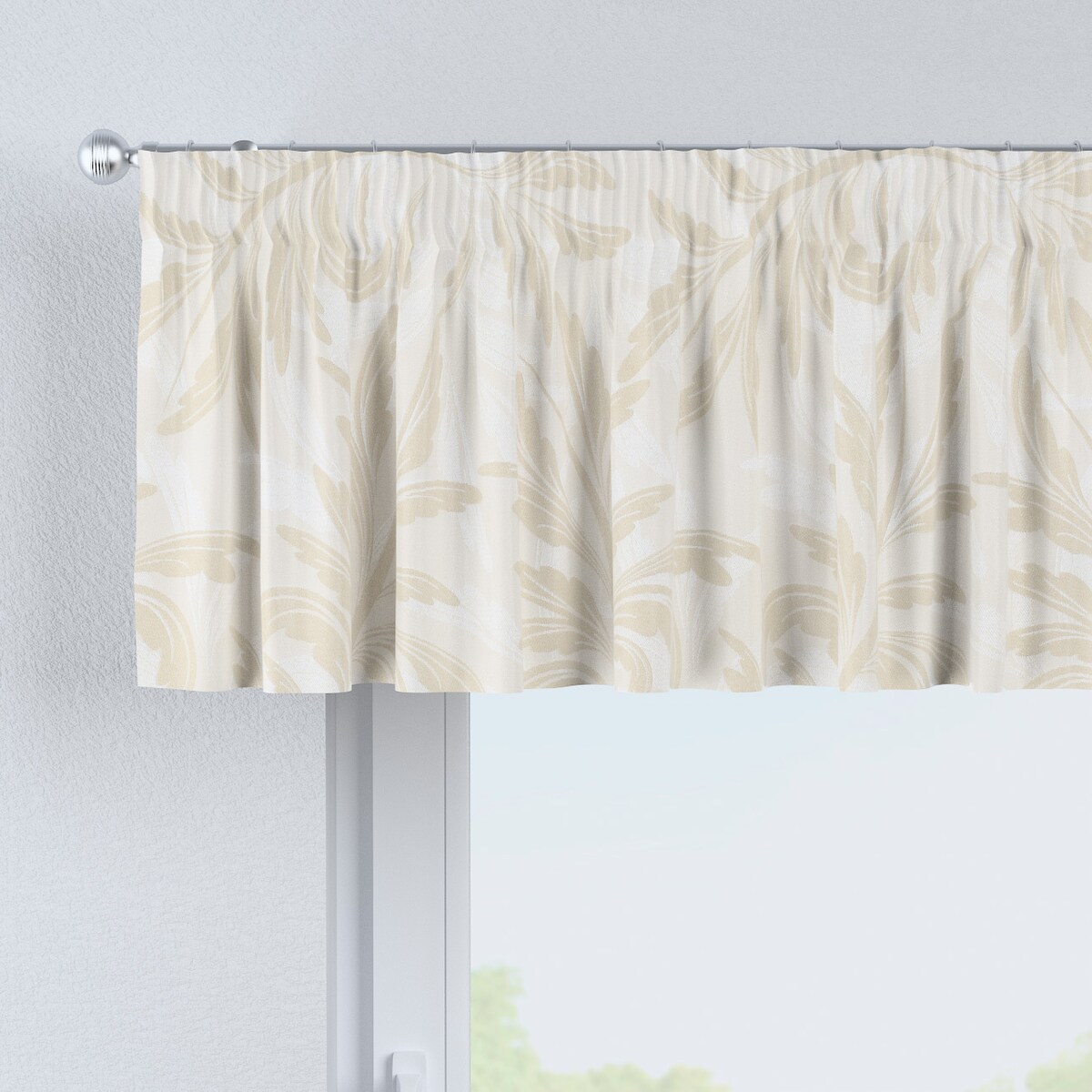 Lambrekin na taśmie marszczącej 260x40 ecru liście akantu