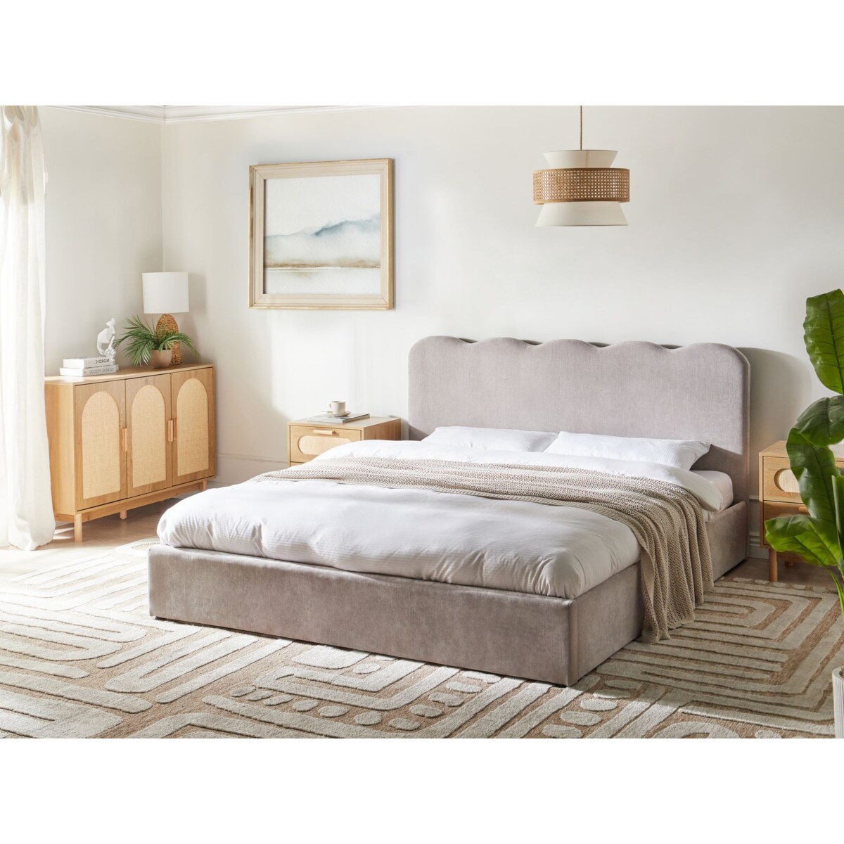 Łóżko z pojemnikiem NANTERRE 180 x 200 cm Beżowoszary