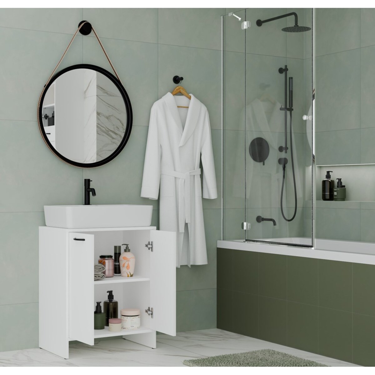 Szafka Łazienkowy Szafka NINA 2DUM BIAŁY 2 Drzwi Półki Regał Pod Umywalkę