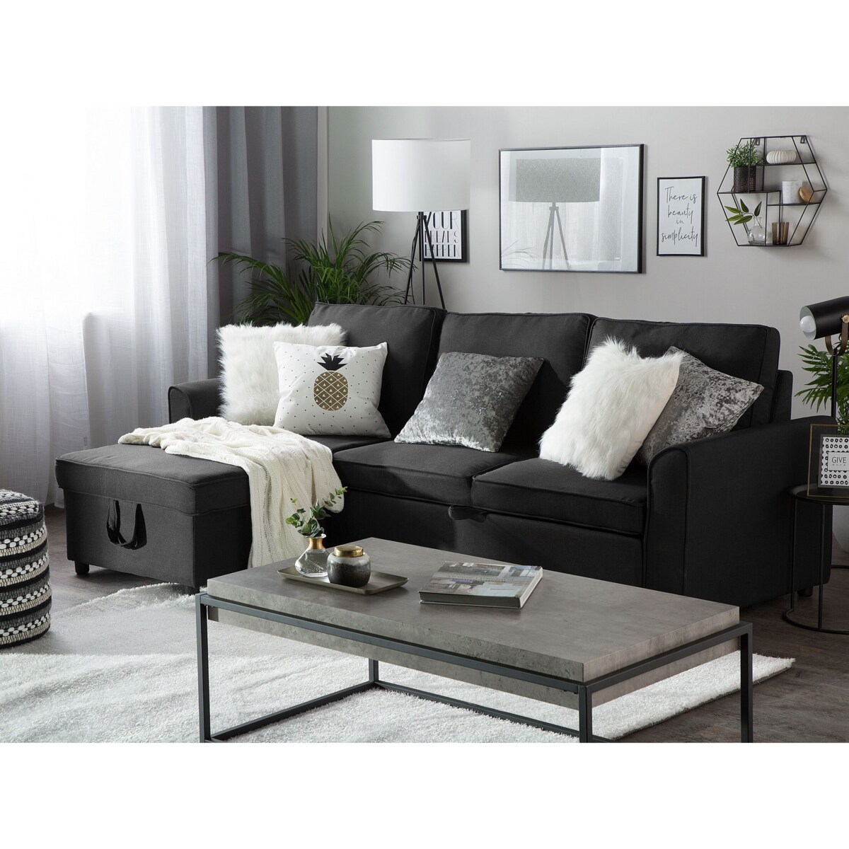 Narożnik rozkładany prawostronny czarny NESNA