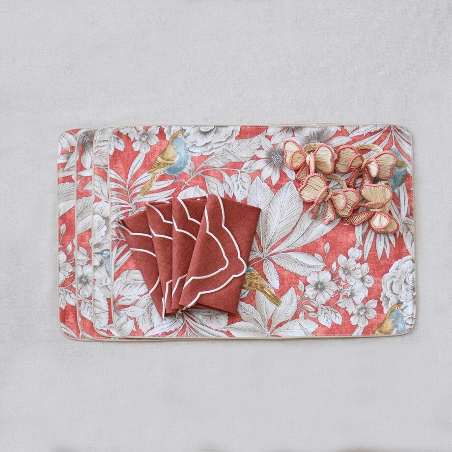 Podkładki dwustronne z motywem liści i ptaków Topaz & Mirha – komplet 4 szt.