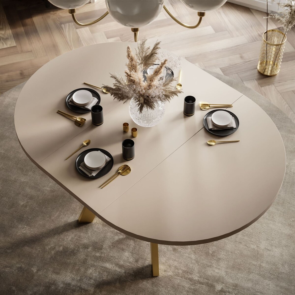 Okrągły stół rozkładany VOLTA MATT, nogi złoty, blat kaszmir