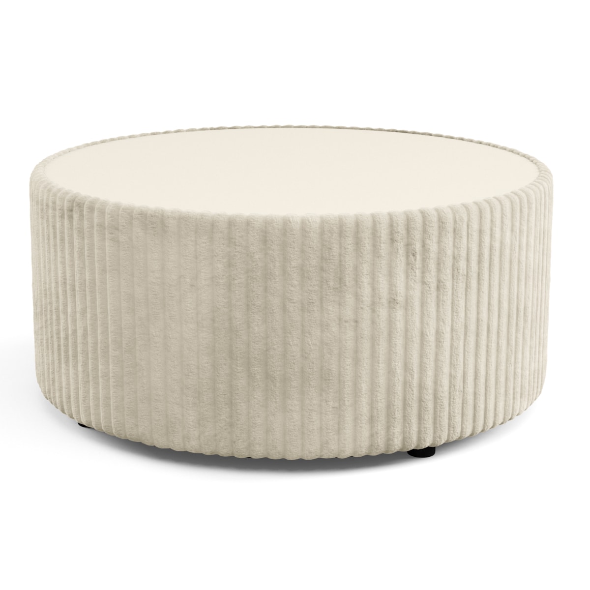 Stolik okrągły kawowy tapicerowany MIJA w tkaninie Tilia, Ecru