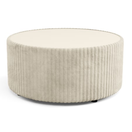 Stolik okrągły kawowy tapicerowany MIJA w tkaninie Tilia, Ecru