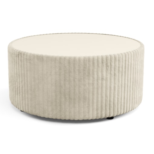 Stolik okrągły kawowy tapicerowany MIJA w tkaninie Tilia, Ecru