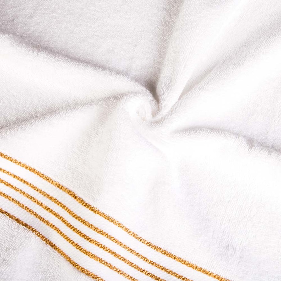 Ręcznik do rąk 30x50 cm bawełniany kolor biały z bordiurą w złote paski 500 g/m2 TIWANO