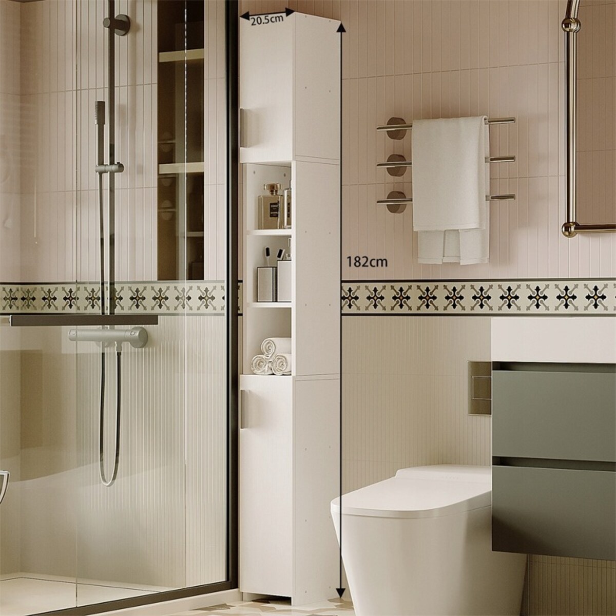 Regał łazienkowy stojący szafa biały loft szafka półka słupek wysoki 182 cm