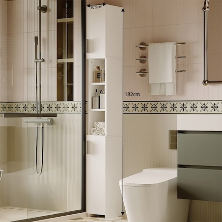 Regał łazienkowy stojący szafa biały loft szafka półka słupek wysoki 182 cm