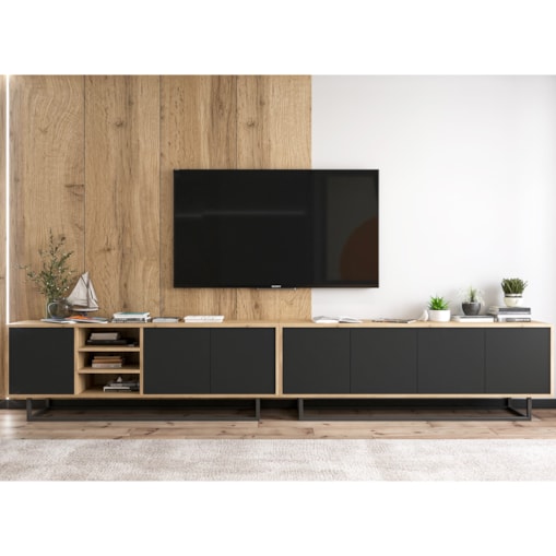 Szafka RTV Loft Komoda RTV Industrialna Czarny MAT 300 cm