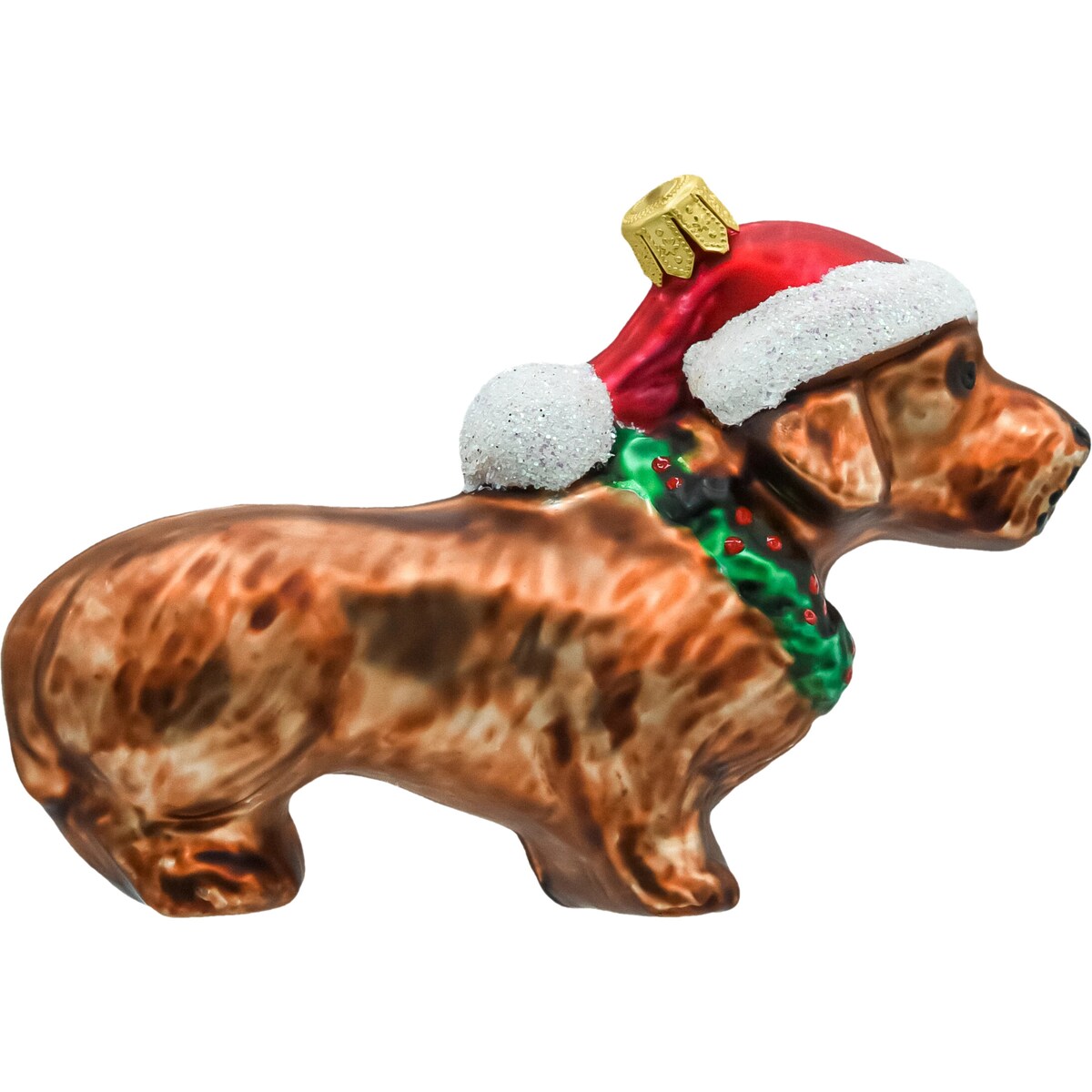 Bombka choinkowa szklana: Jamnik w czapce Mikołaja