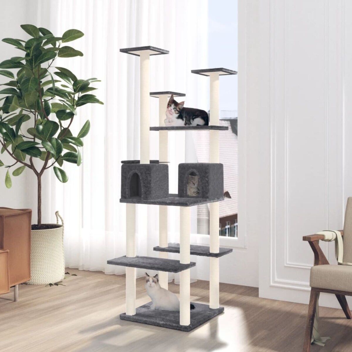 vidaXL Drapak dla kota z sizalowymi słupkami, ciemnoszary, 167 cm