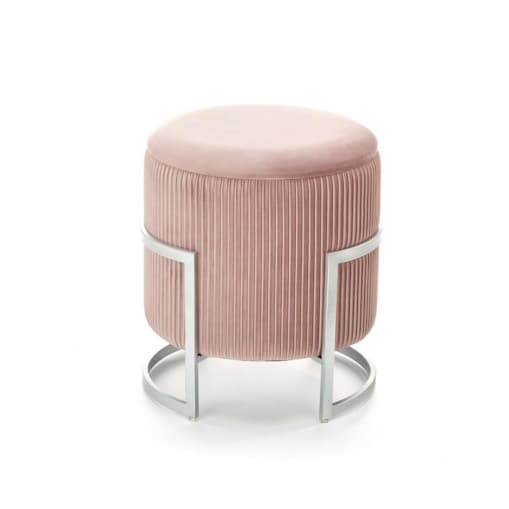 PUFA ZE SCHOWKIEM Darbi różowa OKRĄGŁA srebrna podstawa