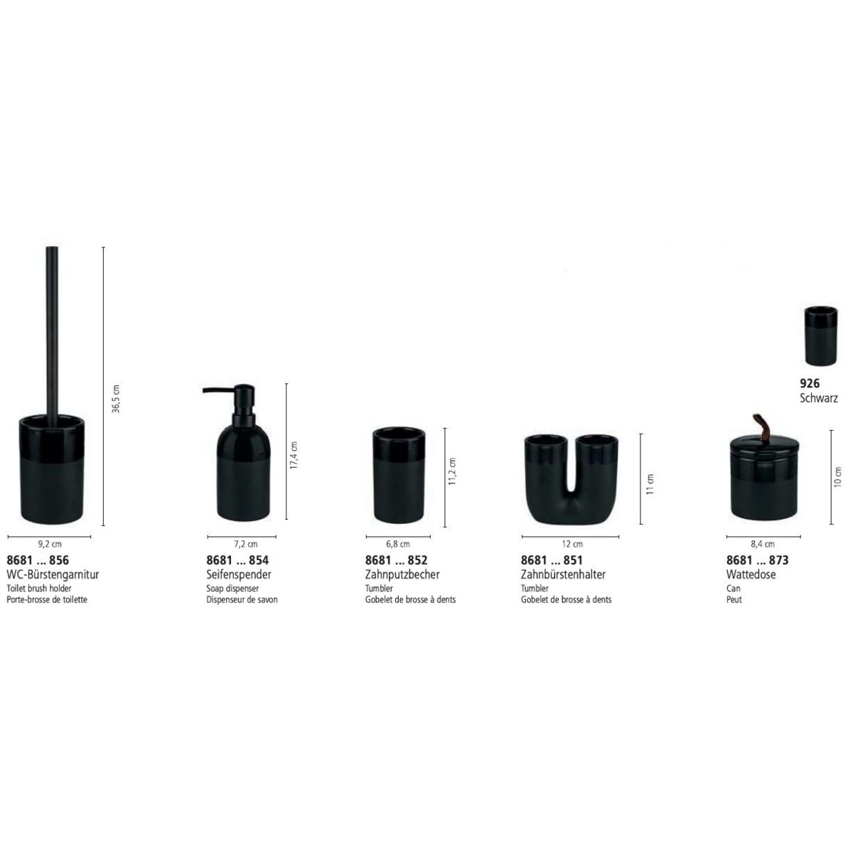 Kleine Wolke Deep Szczotka toaletowa ze stojakiem ceramika czarny mat i połysk