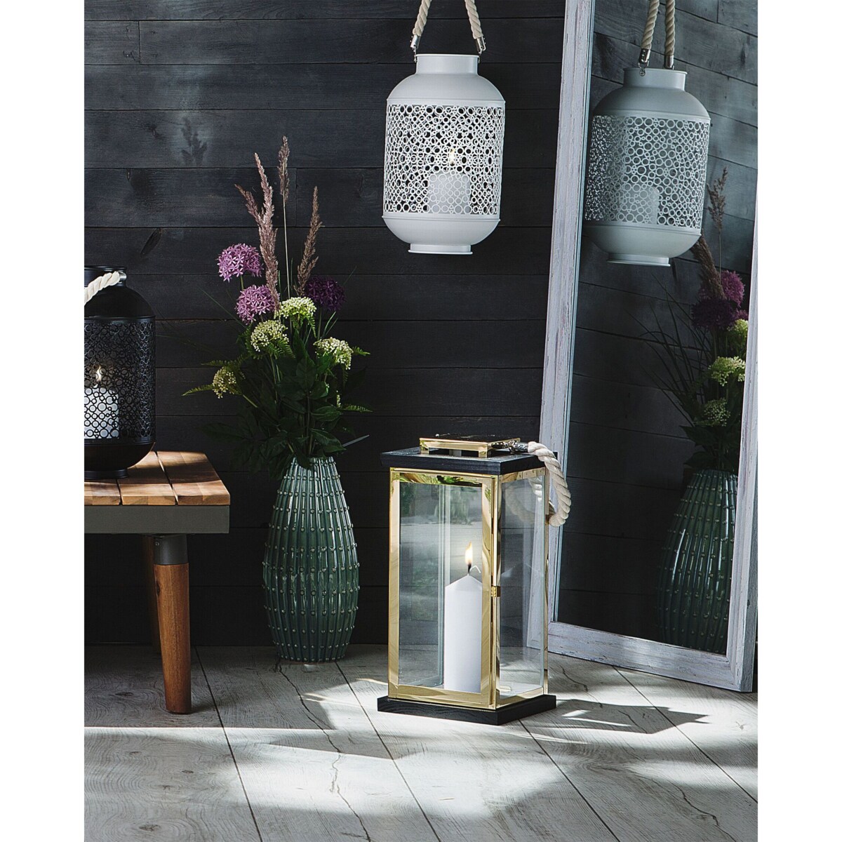 Lampion szklany 41 cm mosiężny BORNEO