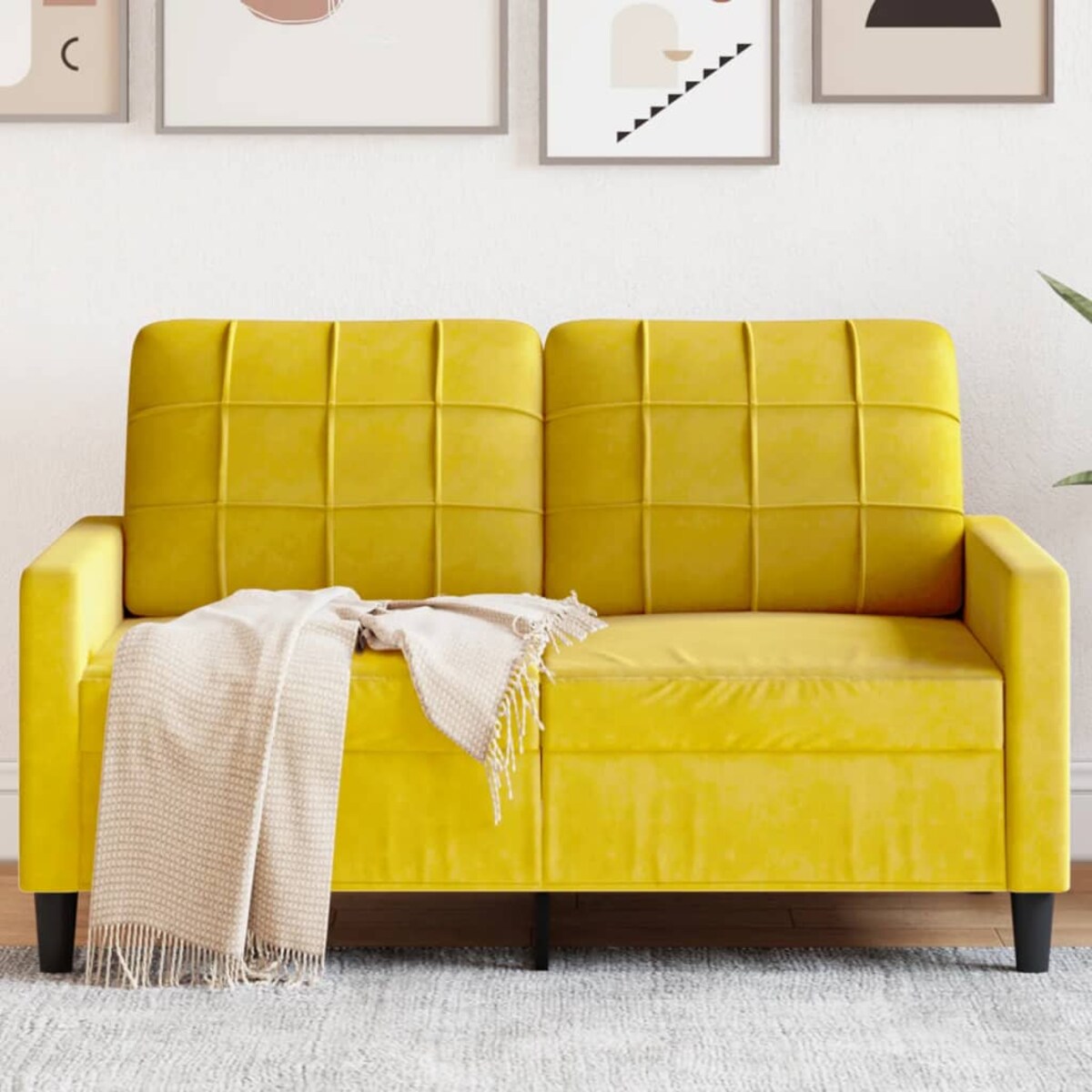 vidaXL Sofa 2-osobowa, żółta, 120 cm, tapicerowana aksamitem