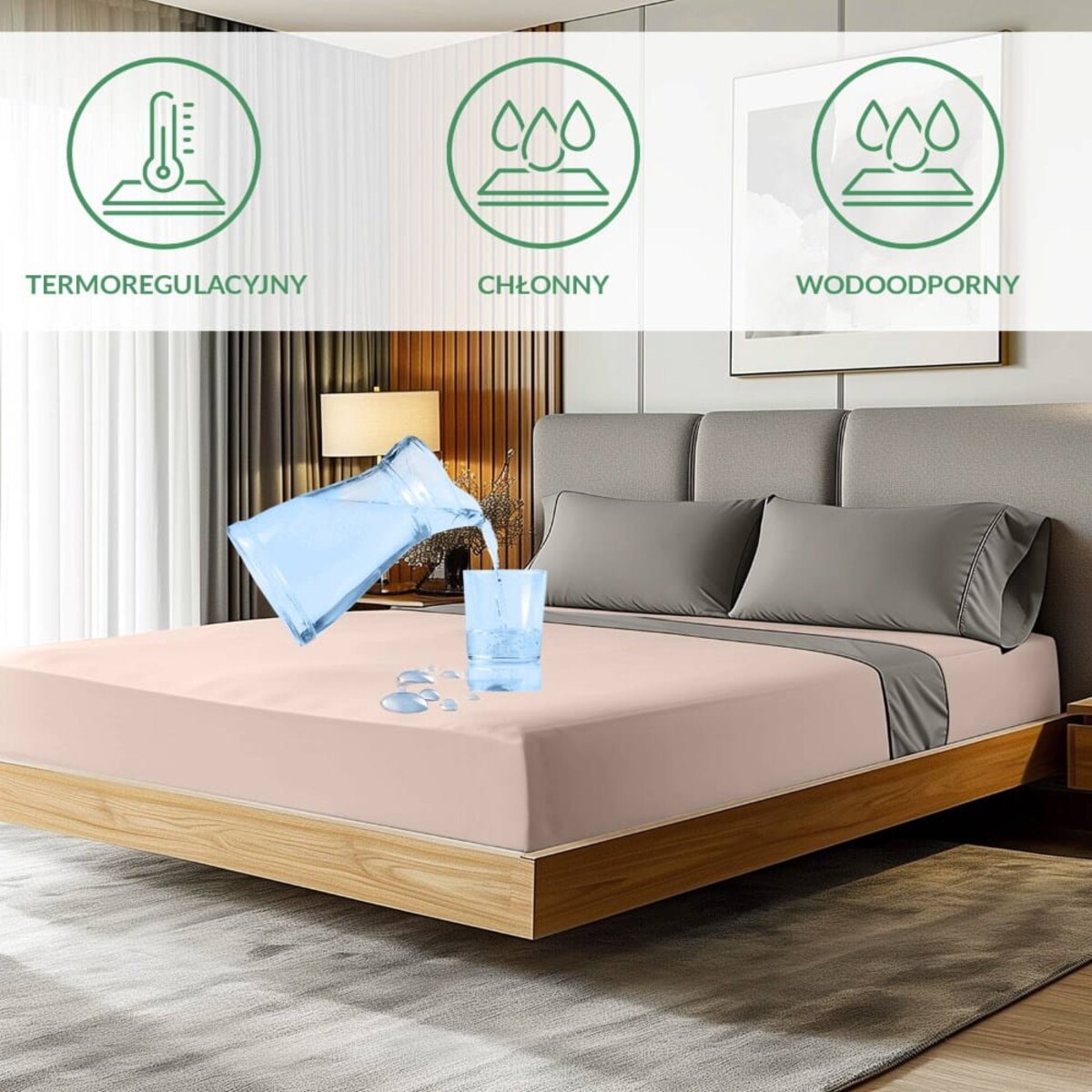 Prześcieradło ochronne wodoodporne z gumką 2w1, rozmiar 200x220 SMARTCEL kolor beż